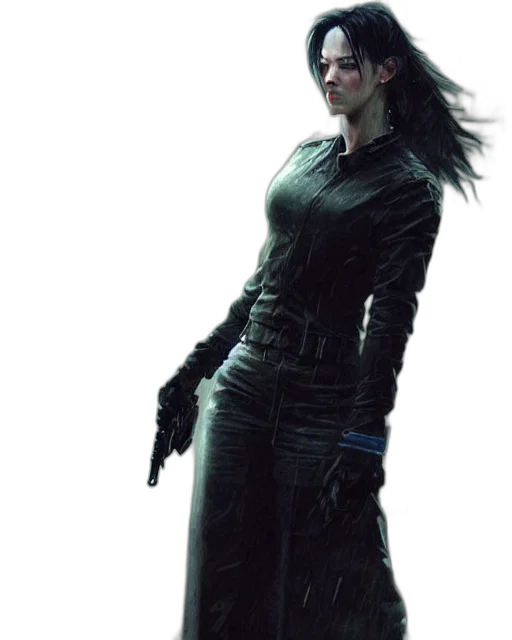 jacket, staff, weapon, concept art, cyberpunk, fantasy art, 3d render, dark transparent PNG cut-out