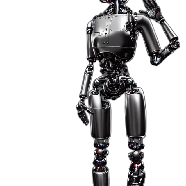 robot, staff, 3d render, concept art, cyberpunk, full, body, pose transparent PNG cut-out