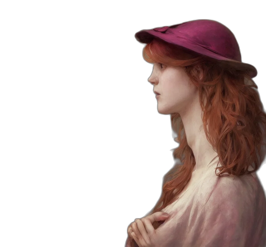 hat, dress, face, crown, oil painting, photorealistic, concept art, fantasy art transparent PNG cut-out