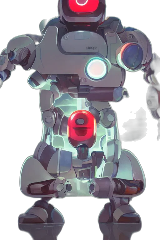robot, weapon, staff, face, concept art, 3d render, cyberpunk, pixel art transparent PNG cut-out