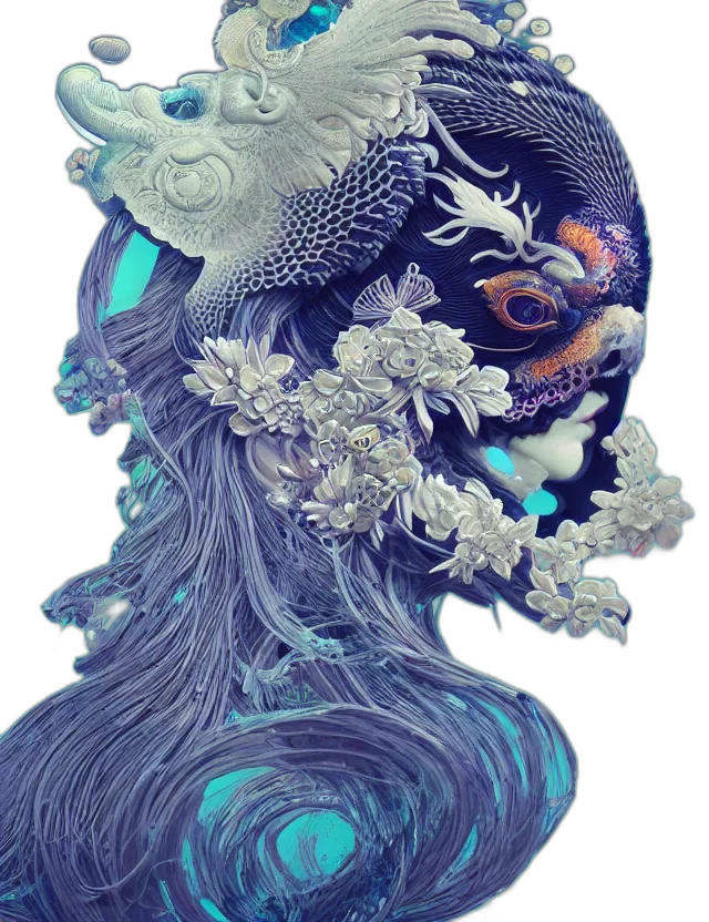 mask, creature, dragon, face, fantasy art, concept art, 3d render, vaporwave transparent PNG cut-out