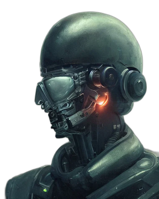 robot, mask, face, cyberpunk, concept art, 3d render, photorealistic, green transparent PNG cut-out