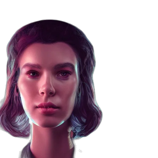 face, robot, hair, concept art, photorealistic, cyberpunk, 3d render, neon lights transparent PNG cut-out