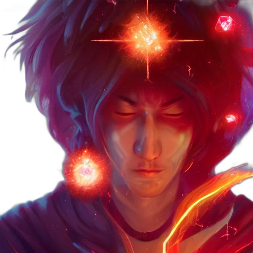 concept art, fantasy art, anime, comic book art, neon lights, fire, young, years transparent PNG cut-out