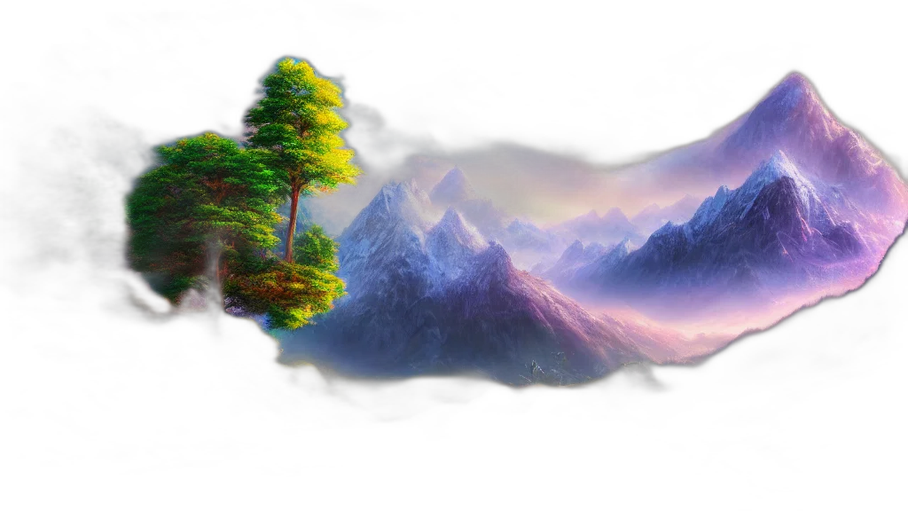 fantasy art, concept art, 3d render, photorealistic, forest, fog, outer space, rain transparent PNG cut-out
