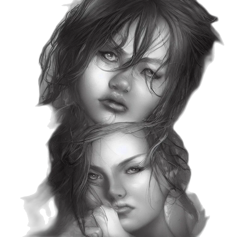 face, photorealistic, pencil sketch, concept art, fantasy art, underwater, fire, neon lights transparent PNG cut-out