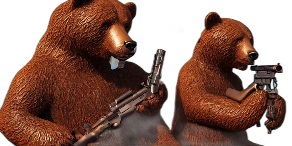 weapon, concept art, 3d render, photorealistic, comic book art, brown, bear, statue transparent PNG cut-out
