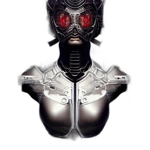 robot, mask, face, weapon, concept art, 3d render, comic book art, cyberpunk transparent PNG cut-out