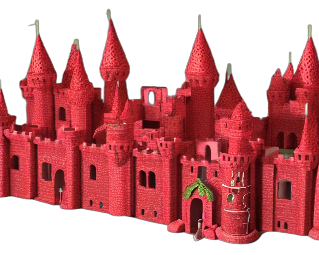 crown, building, 3d render, concept art, red, strawberry, castle, made transparent PNG cut-out