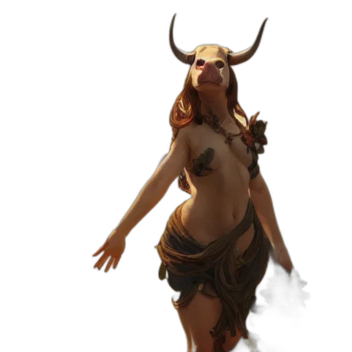 creature, dress, concept art, fantasy art, 3d render, photorealistic, cow, wings transparent PNG cut-out