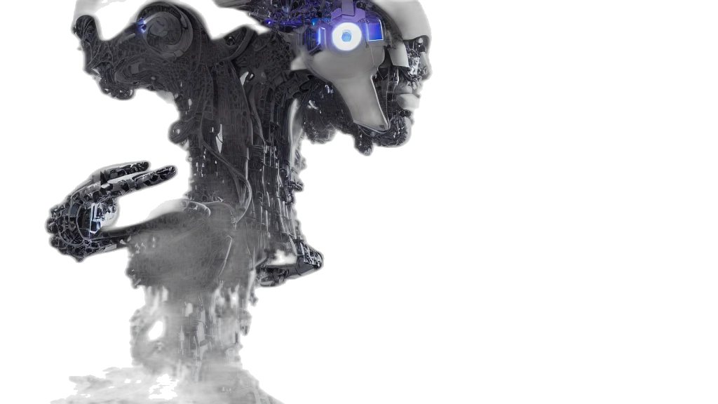 robot, face, mask, cyberpunk, 3d render, concept art, vaporwave, robotic transparent PNG cut-out