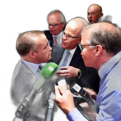 scott, morrison, surrounded, journalists transparent PNG cut-out