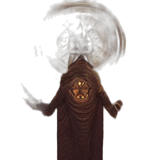 staff, mask, creature, hat, concept art, fantasy art, pixel art, 3d render transparent PNG cut-out