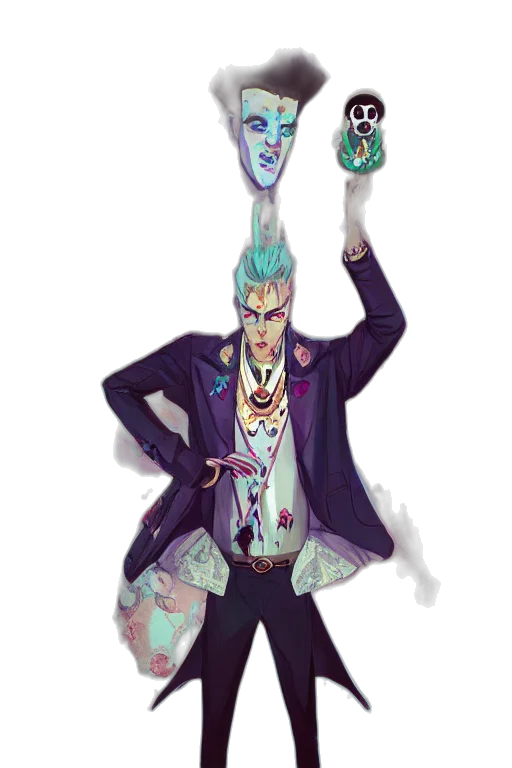 staff, mask, jacket, creature, concept art, cyberpunk, fantasy art, pixel art transparent PNG cut-out