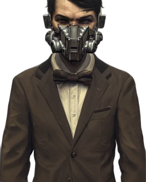mask, robot, jacket, face, concept art, 3d render, cyberpunk, photorealistic transparent PNG cut-out