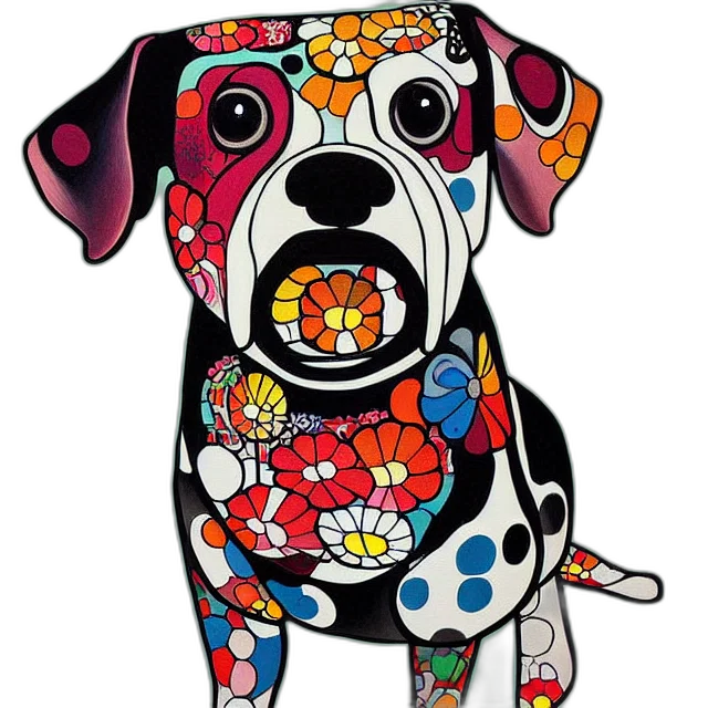 animal, photorealistic, cartoon, colorful, beautiful, painting, dog, murakami transparent PNG cut-out