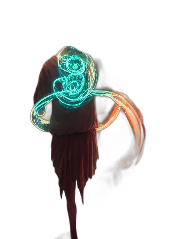 staff, mask, hair, weapon, concept art, fantasy art, 3d render, pixel art transparent PNG cut-out