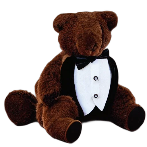 brown, bear, animal, wearing, tuxedo, hyper, realistic transparent PNG cut-out