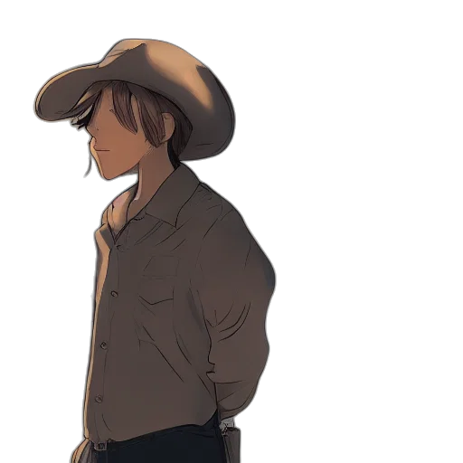 hat, jacket, concept art, cartoon, comic book art, anime, earth tones, golden transparent PNG cut-out