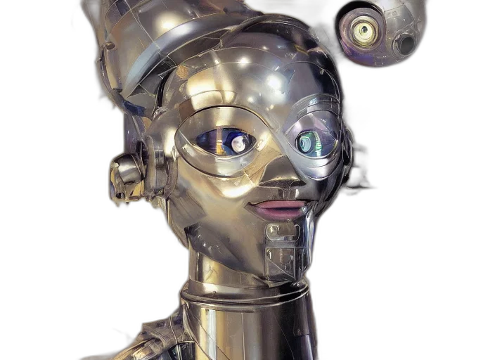 robot, mask, face, staff, concept art, 3d render, cyberpunk, fantasy art transparent PNG cut-out
