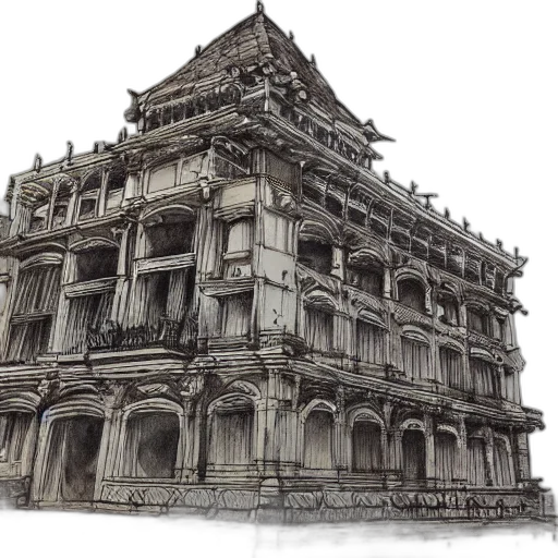 building, crown, concept art, photorealistic, watercolor, 3d render, city street, monochrome transparent PNG cut-out