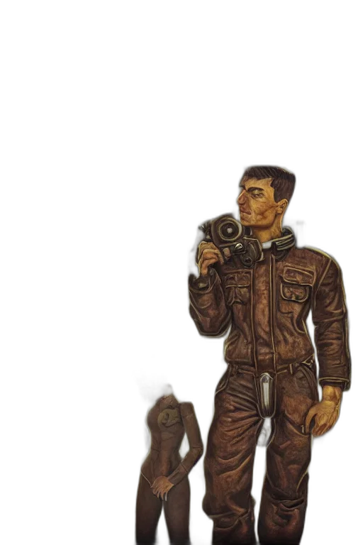 jacket, staff, robot, weapon transparent PNG cut-out