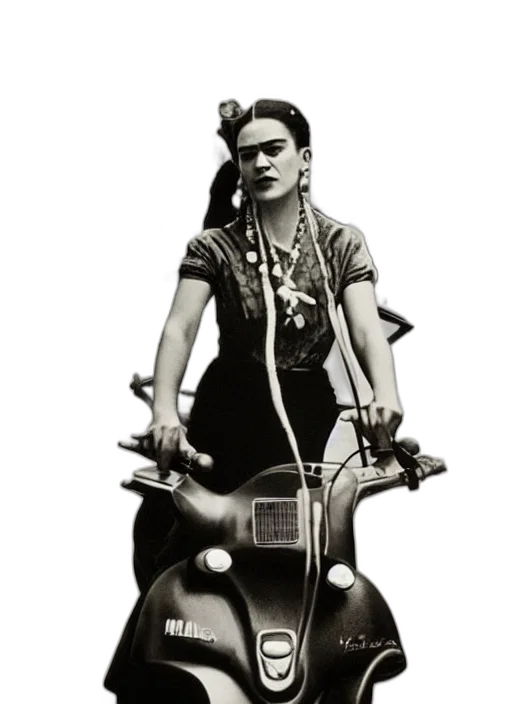 dress, jewelry, cyberpunk, photorealistic, frida, kahlo, vespa transparent PNG cut-out