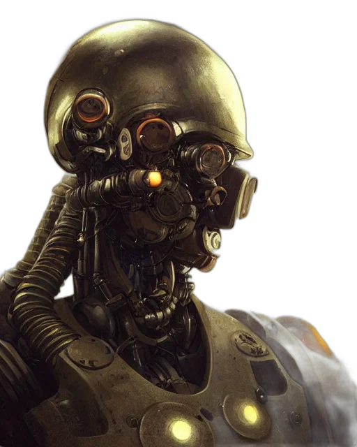 robot, face, mask, weapon, concept art, cyberpunk, 3d render, photorealistic transparent PNG cut-out