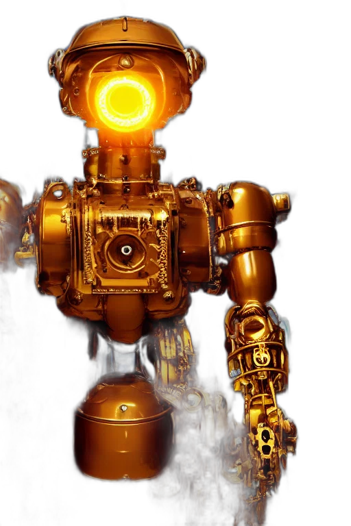 robot, weapon, concept art, 3d render, fantasy art, golden, portrait, photo transparent PNG cut-out