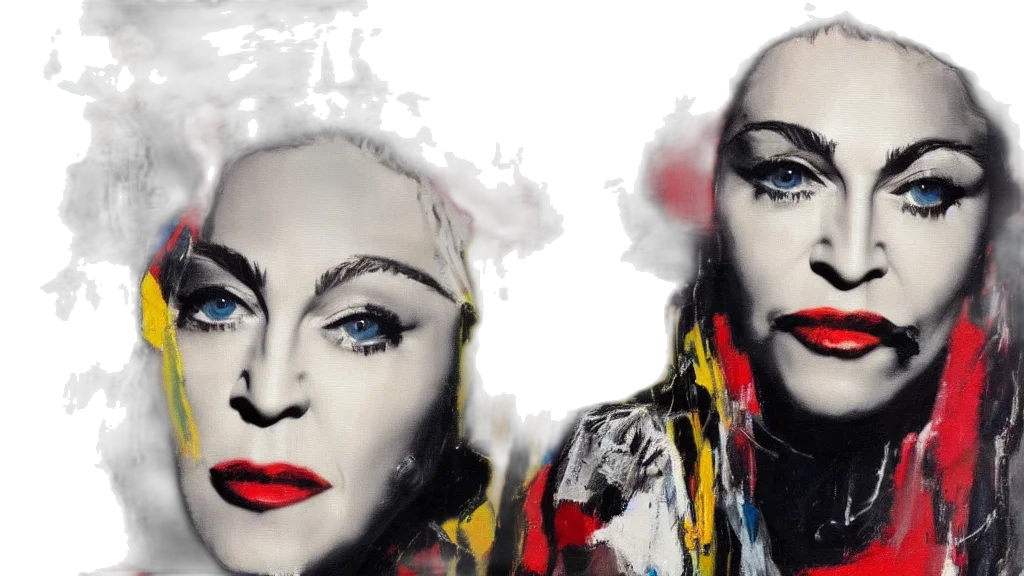 photorealistic, madonna, original, artwork, jean, michel, basquiat, realistic transparent PNG cut-out