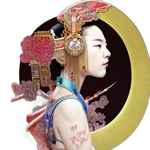 jewelry, staff, photorealistic, fantasy art, concept art, cyberpunk, portrait, female transparent PNG cut-out