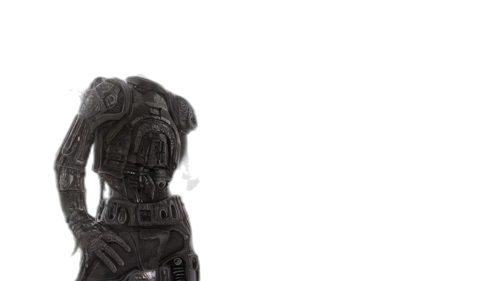 robot, face, weapon, mask, 3d render, concept art, photorealistic, outer space transparent PNG cut-out
