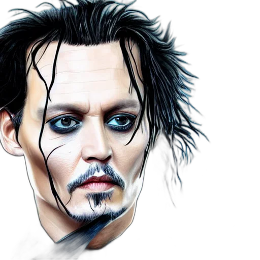 photorealistic, comic book art, watercolor, fantasy art, portrait, johnny, depp, edward transparent PNG cut-out