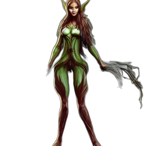 creature, dress, concept art, fantasy art, comic book art, pixel art, green, female transparent PNG cut-out