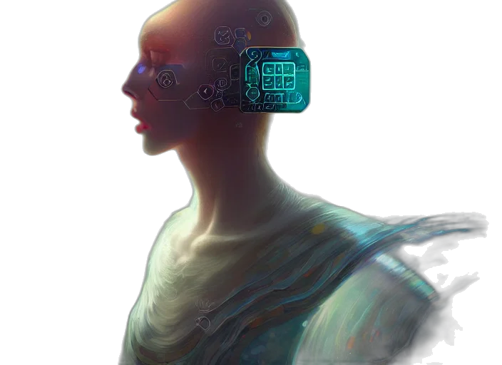 robot, face, mask, crown, cyberpunk, concept art, vaporwave, 3d render transparent PNG cut-out