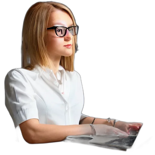staff, face, photorealistic, 3d render, cartoon, woman, white, short transparent PNG cut-out