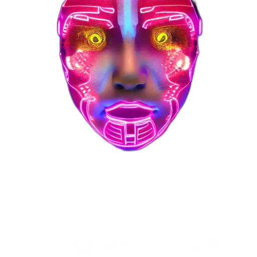 mask, face, robot, creature, cyberpunk, vaporwave, concept art, 3d render transparent PNG cut-out