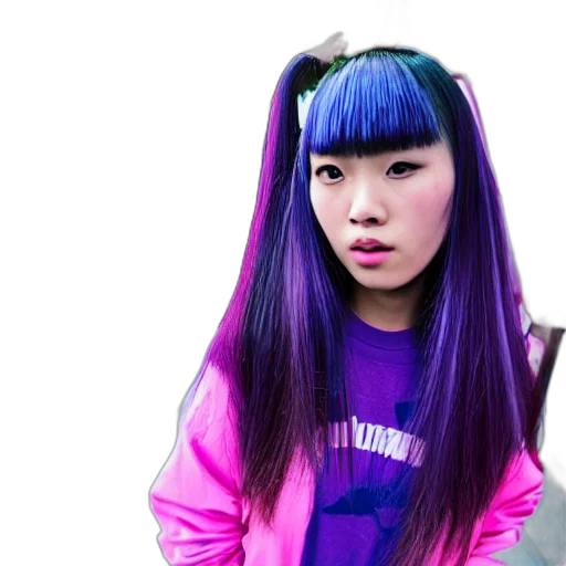 hair, vaporwave, cyberpunk, photorealistic transparent PNG cut-out