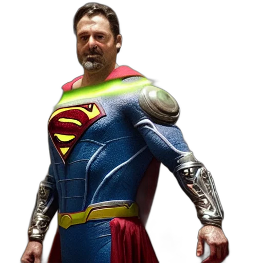 comic book art, concept art, 3d render, photorealistic, pickle, rick, superman, gears transparent PNG cut-out