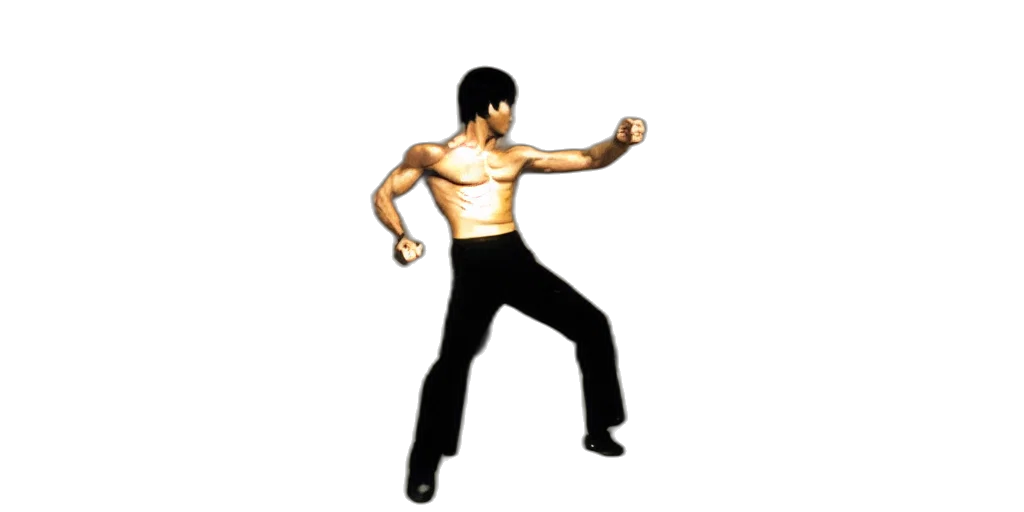 pixel art, 3d render, concept art, photorealistic, bruce, lee, holding, his transparent PNG cut-out
