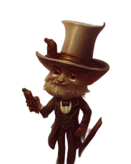 staff, hat, creature, mask, concept art, 3d render, fantasy art, pixel art transparent PNG cut-out