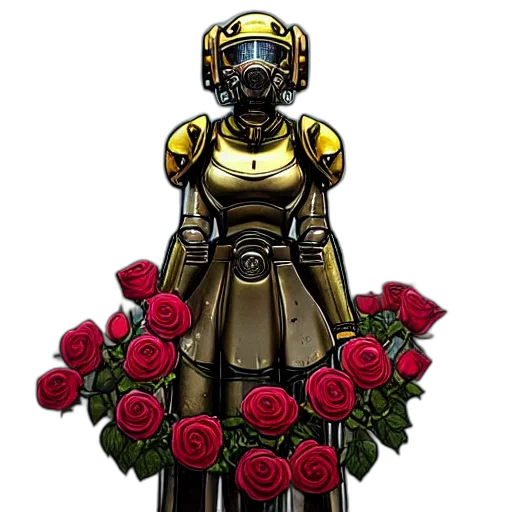 robot, dress, pixel art, concept art, cyberpunk, comic book art, golden, perfectly transparent PNG cut-out