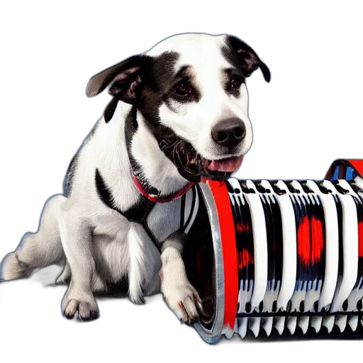 animal, weapon, staff, photorealistic, 3d render, dog, plays, accordion transparent PNG cut-out