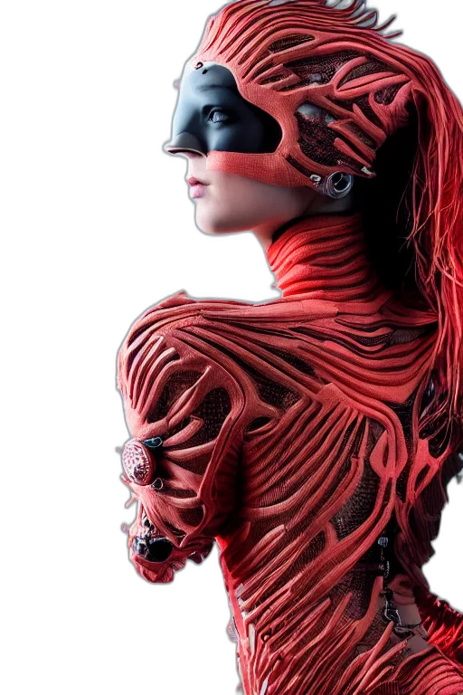mask, dress, creature, robot, comic book art, cyberpunk, 3d render, concept art transparent PNG cut-out
