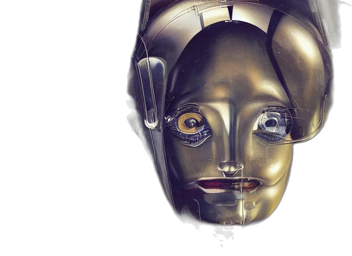 mask, robot, face, concept art, photorealistic, cyberpunk, fantasy art, portrait transparent PNG cut-out