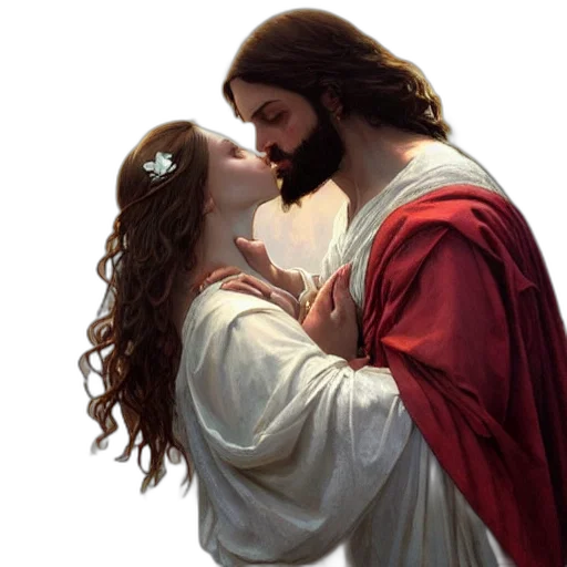 photorealistic, jesus, kissing, maria transparent PNG cut-out