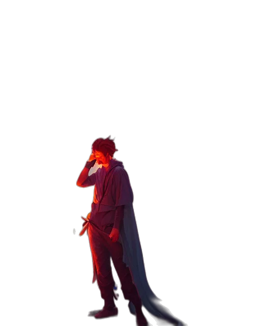 jacket, staff, umbrella, weapon, concept art, cyberpunk, 3d render, pixel art transparent PNG cut-out