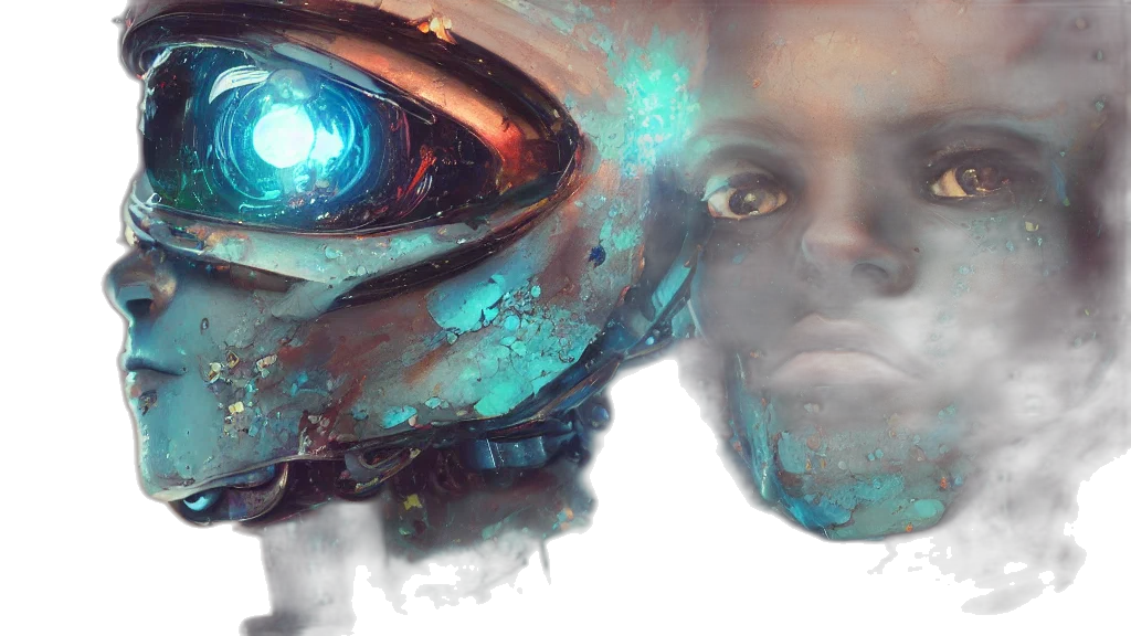 robot, face, mask, concept art, cyberpunk, fantasy art, 3d render, outer space transparent PNG cut-out