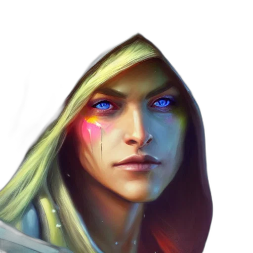 face, fantasy art, concept art, cyberpunk, photorealistic, colorful, neon, blue transparent PNG cut-out