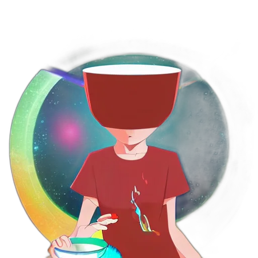 hat, robot, mask, staff, vaporwave, 3d render, concept art, pixel art transparent PNG cut-out